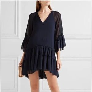 Alice + Olivia Zoey Tiered V-neck Tunic Blue Dress